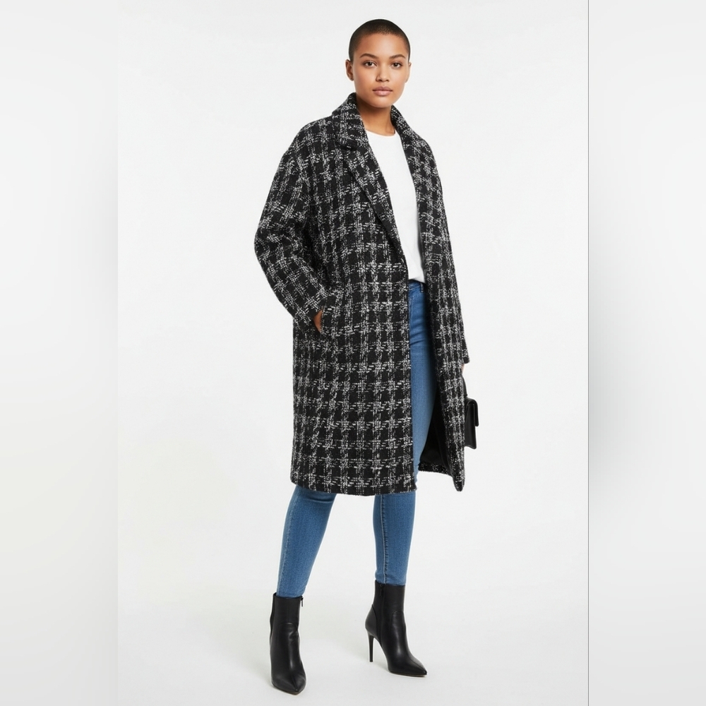 Vince Camuto Black and White Checkered Trench Coat
